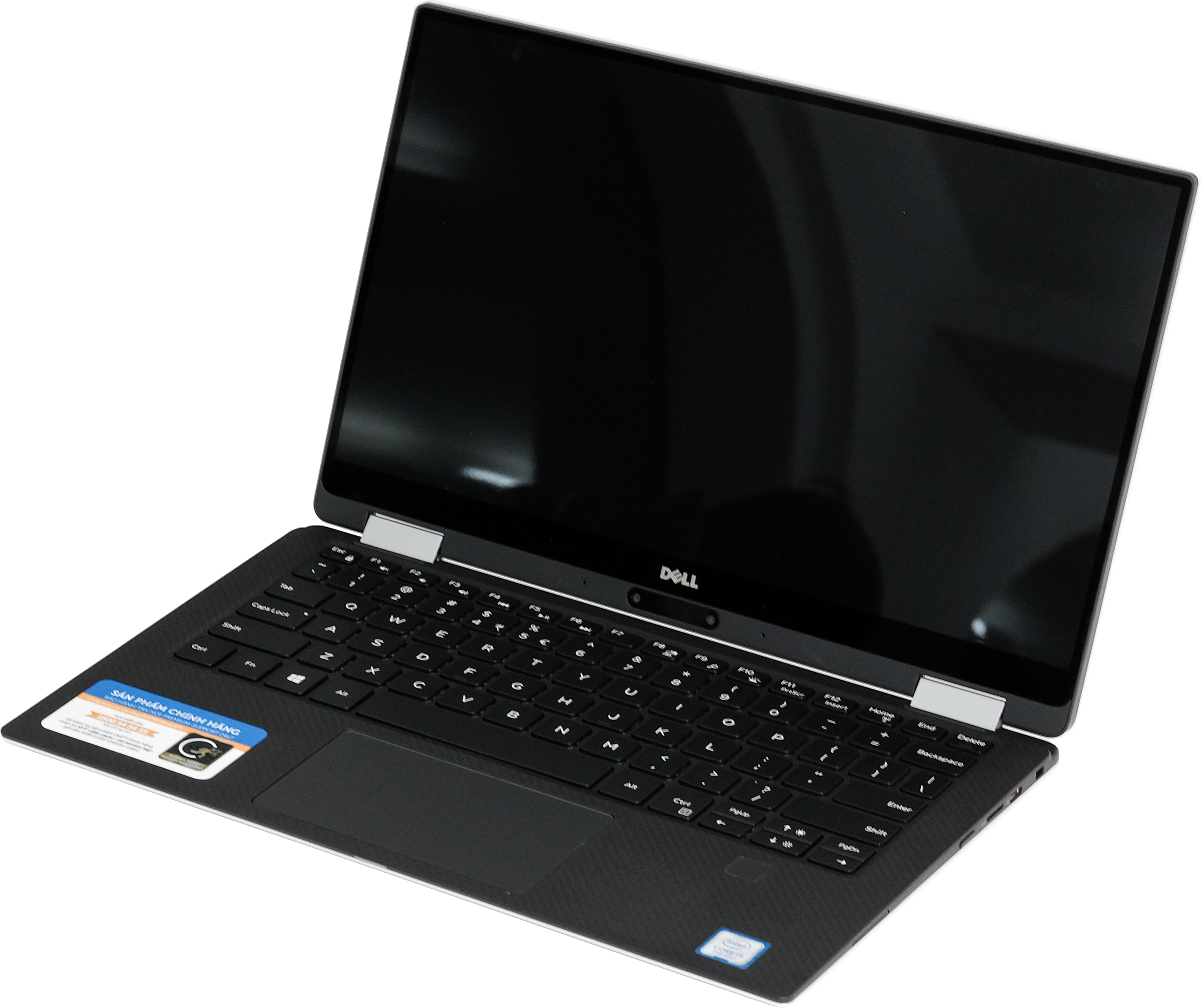 A Dell XPS 13 2-in-1 laptop, open, shown at an angle