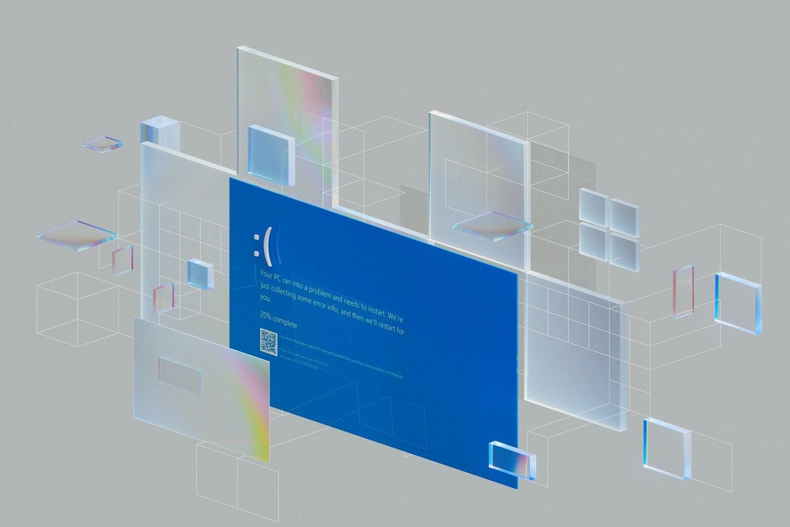 A stylized illustration of a blue error screen