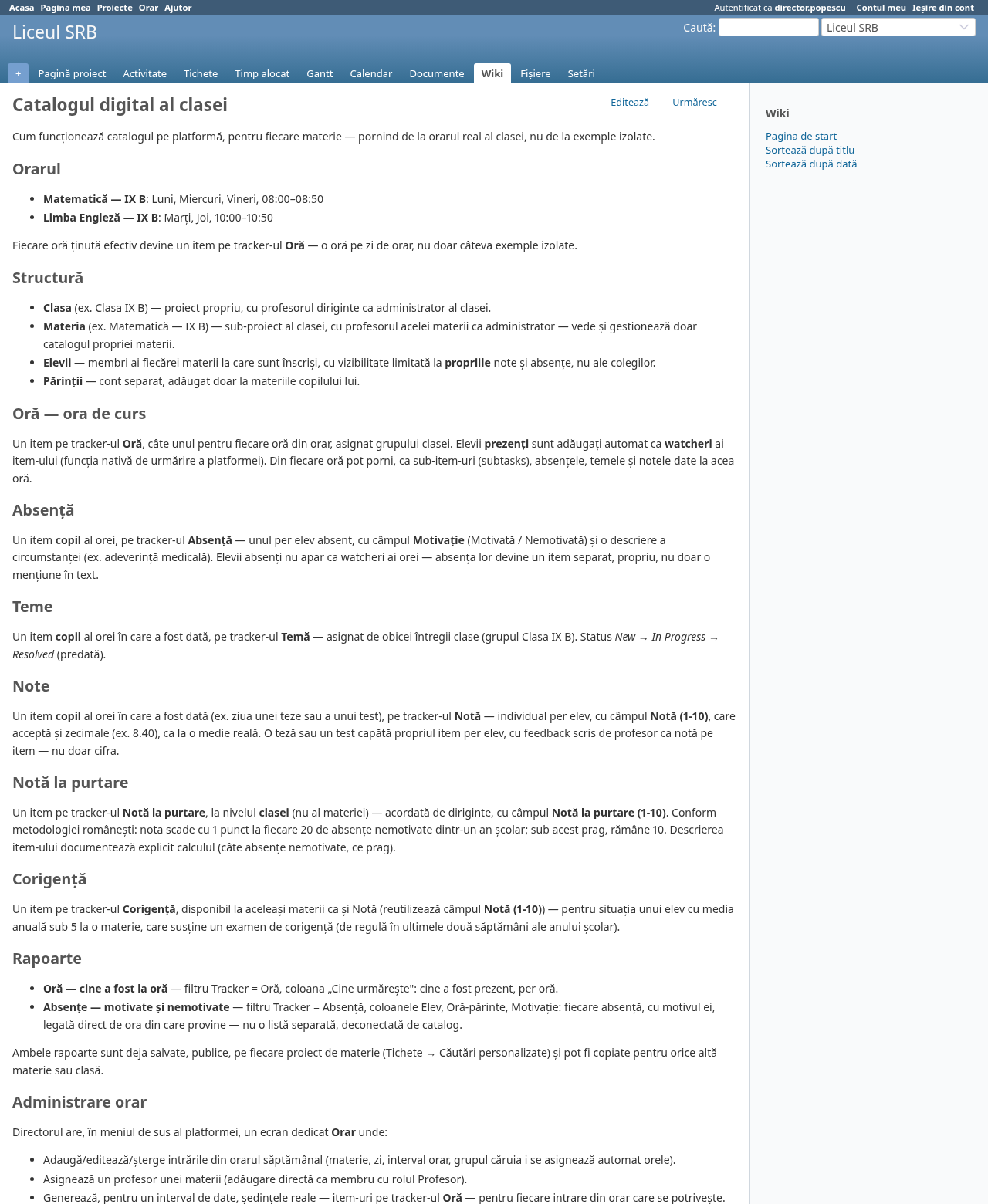 Screenshot of the wiki page explaining how the digital gradebook works